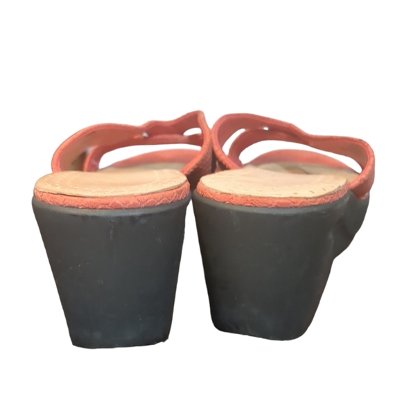 NINE WEST Orange Leather Wedges Slide Sandals Size  7.5. - Picture 3 of 16